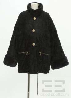 Gianfranco Ferre Black Castoro Fur Cuffs Gold Button Coat Size 6 