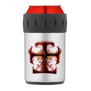  Thermos Can Cooler Koozie Chopper Cross With Flames 
