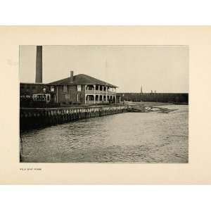  1900 Print Harvard Weld Boathouse Dock Charles River 