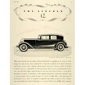  1932 Ad Lincoln Motor Cars V 12 Two Window Town Sedan 