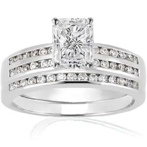  Radiant Cut Diamond Wedding Ring Set SI EGL 14K: Fascinating Diamonds