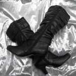   Scrunch Slouch Fold Over Mid Calf High Heel Boots MAGGIE 69 Black