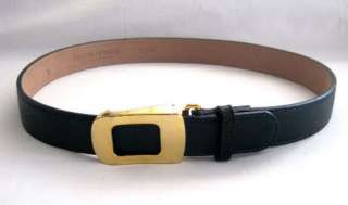 Streets Ahead Navy Leather Belt w/ Gold Buckle sz S  