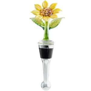 LSArts Glass Wine Bottle Stopper in Gift Box, Yellow Daisy:  