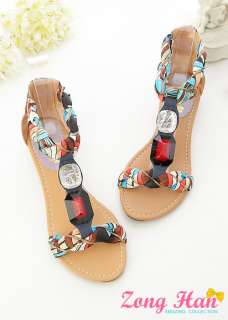 Holiday Ankle Wrap Flat Sandals Blue Camel Free S&H  