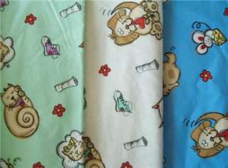 CATS✄DOGS PUPPY BLUE GREEN OR WHITE SOFT FLANNEL FABRIC  