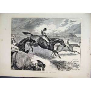  1872 Steeplechasing Last Brook Jumping Horse Old Print 