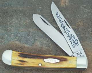 CASE XX STAG 1977 BLUE SCROLL SET TRAPPER KNIFE 5254 SSP  
