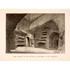 : 1905 Halftone Print Chapel St. Cecilia Catacombs St. Calixtus Rome 