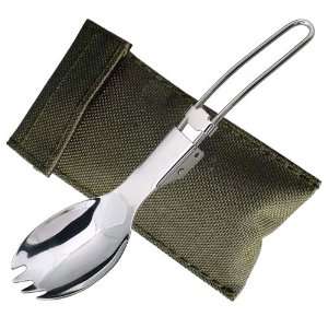 Stainless Steel Folding Spork with Grey Pouch  Sports 