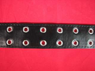 Black Leather Biker Belt with Two Rows of Metal Rivets and a Silver 
