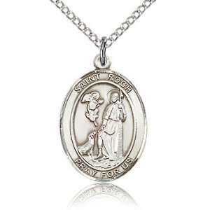  Sterling Silver 3/4in St Roch Medal & 18in Chain Jewelry
