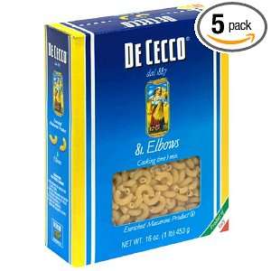 De Cecco Pasta, Elbows, 16 Ounce Boxes (Pack of 5)  