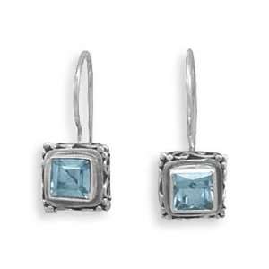  Square Shaped Oxidized Blue Topaz Earrings: Jewelry