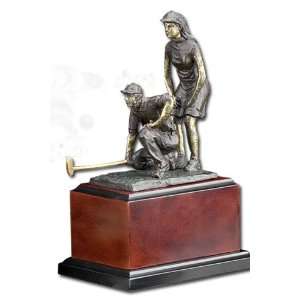   Double Mix Golfers in Solid Brass on a Wood Base