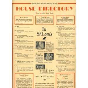   Directory Mayflower Hotel St Louis Missouri 1930s 