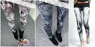   Retro Leopard Denim Jeans Look Spandex Stretch Leggings Tights  