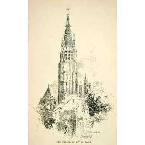   Belgium Spire Cross Cathedral Tower Blefry Art   Original Lithograph
