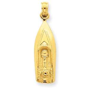  14k Gold Polished 3 Dimensional Speedboat Pendant: Jewelry