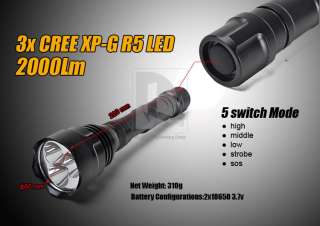 Modes 2000Lm 3X CREE XP G R5 LED Extended Flashlight Torch 2000 