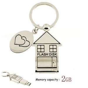    2GB Metal House Flash Drive with Keychain (Silver) Electronics