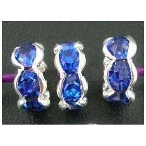  #7106 Rhinestone Rondell, 8mm, Silver & Blue, 5 beads 