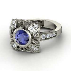  Chevalier Ring, Round Sapphire Platinum Ring with Diamond 