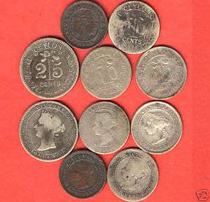 Ceylon 4 Victoria copper silver coins VF AU NICE SET  