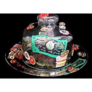 Casino Cards & Chips Design   Hand Painted   Cheese Dome and Matching 