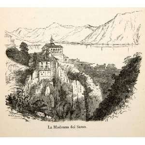  1876 Wood Engraving La Madonna del Sasso Cityscape 