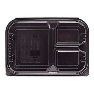 com Solo Dinner Box, 3 Comp, Black/Clear, 52 oz, 11 1/2 inches wide x 