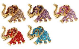 W23819 5p Elephant Rhinestone Golden 36MM Brooches Pins  