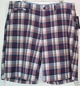 NEW! Mens CHAPS Navy Plaid Flat Front Shorts 38 or 40  