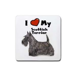 Love My Scottish Terrier Scottie Rubber Square Coaster (4 pack 