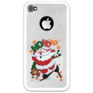 iPhone 4 or 4S Clear Case White Merry Christmas Santa Claus Skiing Ho 