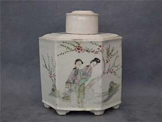 Antique Chinese Export Famille Rose Porcelain Tea Caddy  