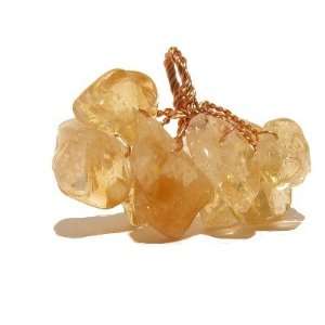 Citrine Pendant 04 Crystal Yellow Stone Tree Copper Wire Cash Healing 