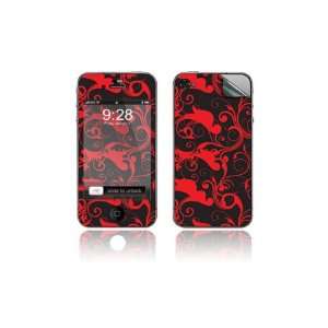  iPhone 4 Smart Touch Skin   Red with Black Floral Swirls 