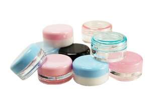 You are buying 50 cosmetic 5 gram jar clear container black lid