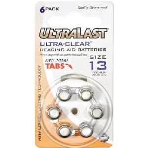  Ultra Clear Hearing Aid Battery. ULTRALAST SIZE 13 1.4V 6 PK HEARING 