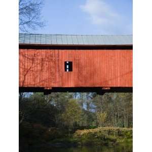 Slaughter House Red Covered Bridge over Creek in Vermont Photographic 