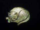 JJ Antique Gold Pewter Sleeping CAT Pin