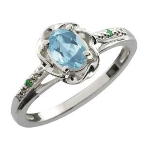   56 Ct Oval Sky Blue Topaz Green Diamond Sterling Silver Ring Jewelry