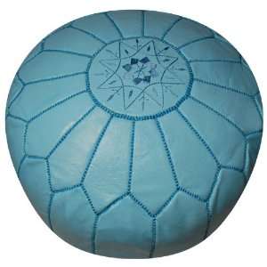  Moroccan Pouf   Sky Blue Leather: Home & Kitchen