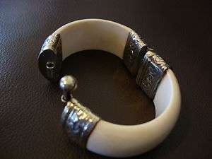   ivory hinge bangle bracelet old stock silver heavy chunky new  