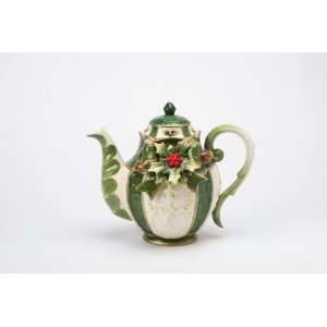   White Gold Trimmed with Holly Fancy Teapot Collectible