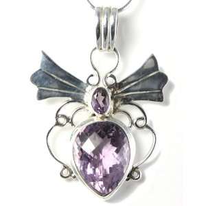    Sterling Silver 11.5ct. Amethyst Angel Wings Pendant Jewelry