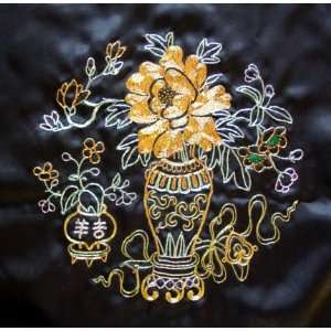  Chinese Art Hand Silk Embroidery Golden Thread Flower 