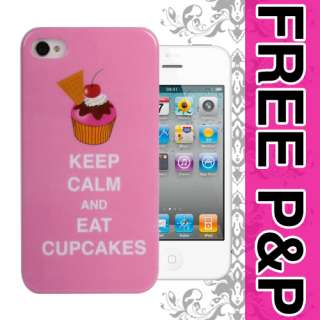 Pink Keep Calm Cupcake Print Protective Clip Case Cover Fits iPhone 4 