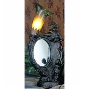  16H Mother & Child Mirror Amber And Green Accent Lamp 